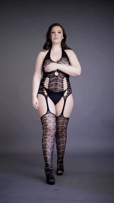 Shots Le D sir Bodystocking Met Kanten Jarretel Plus Size Black OSX 
