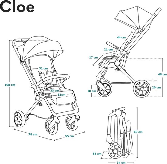 Poussette légère pliable Cloe pour un enfant de 0 à 22kg Buggy avec dossier  réglable, | bol