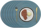 Katoenen 38 cm, ronde placemats, set van 6 afwasbaar, hittebestendig, geweven placemats, antislip, voor keuken, eettafel, blauw