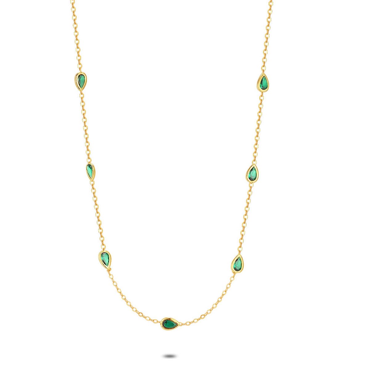 Twice As Nice Halsketting in zilver, goudkleurig, 7 groene druppelvormige zirkonia 36cm+4cm