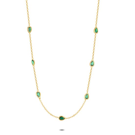 Twice As Nice Halsketting in zilver, goudkleurig, 7 groene druppelvormige zirkonia 36 cm+4 cm