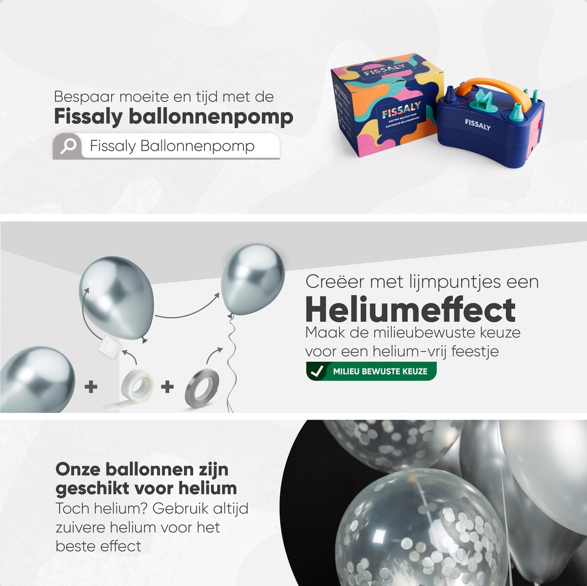 Fissaly 40 stuks Zilver, Wit & Zilveren Papieren Confetti Helium Latex Ballonnen met Accessoires – Metallic Chrome - Decoratie — afbeelding 6