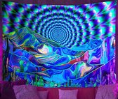 Ulticool - Bergen Cactus Zon - Glow in the Dark Tapestry Decoratie Magic - Psychedelisch - Blacklight Party Wandkleed Achtergronddoek - 200x150 cm - Backdrop UV Lamp Reactive - Groot wandtapijt - Poster - Neon Fluor Verlichting