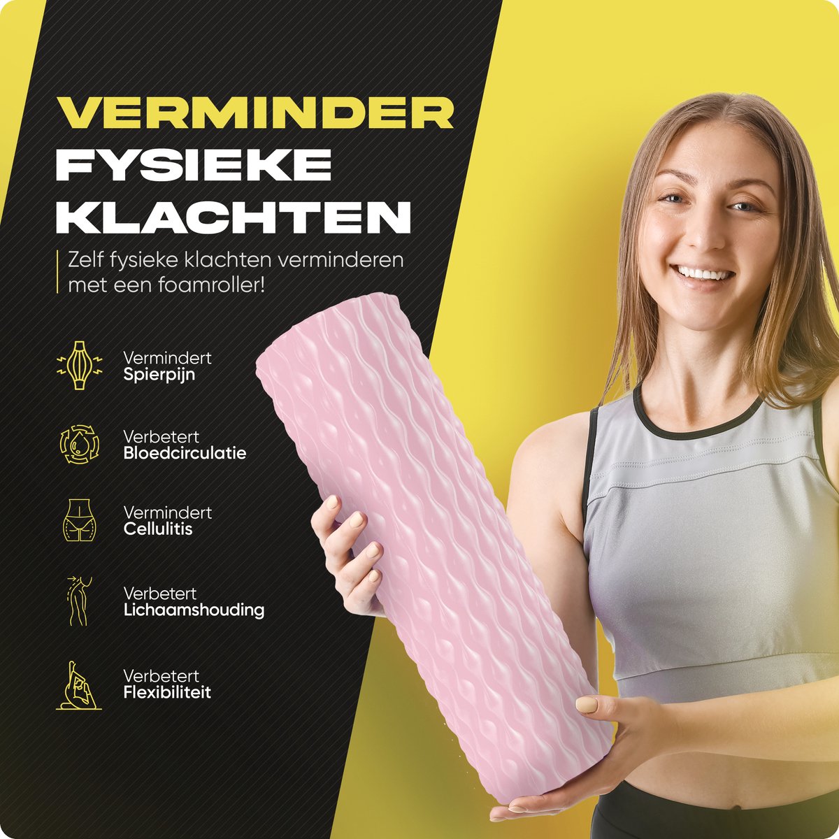 Dymu Foam Roller - Extra groot 45 cm, Roze Massage Roller voor Triggerpoint, Yoga & Spierherstel - Lacrosse Bal & Foamroller thumbnail 4