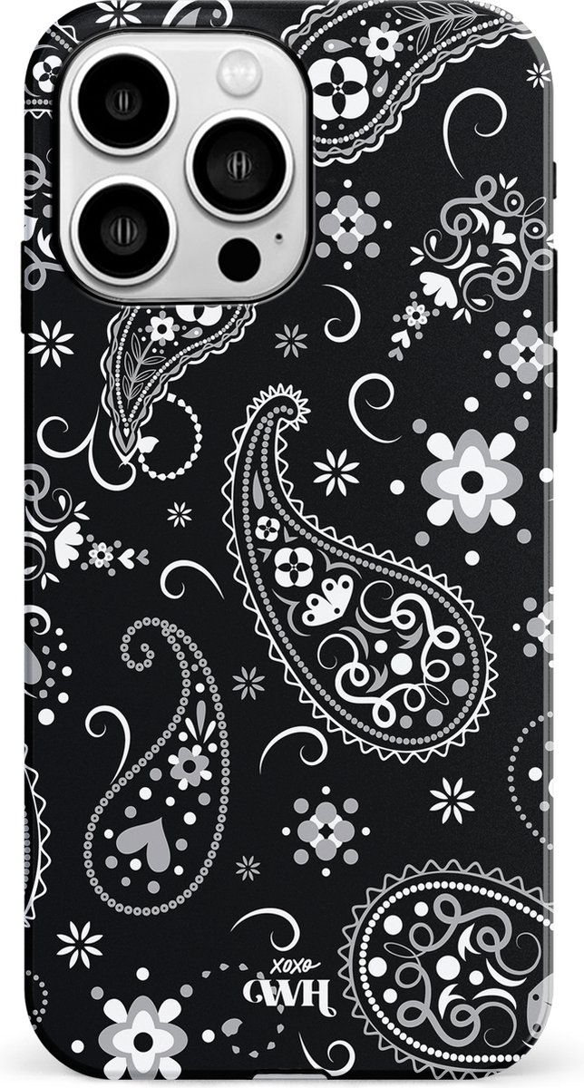 xoxo Wildhearts Paisley Dawn Black - Single Layer - Zwart hoesje geschikt voor iPhone 13 Pro hoesje - Hartjes patroon case bloemen - Siliconen en TPU hoesje geschikt voor de iPhone 13 Pro - zwart
