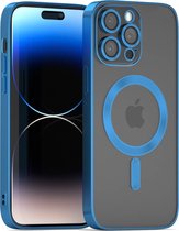 Coverzs telefoonhoesje geschikt voor Apple iPhone 14 Pro Magneet hoesje met camera cover - magnetisch hoesje - blauw