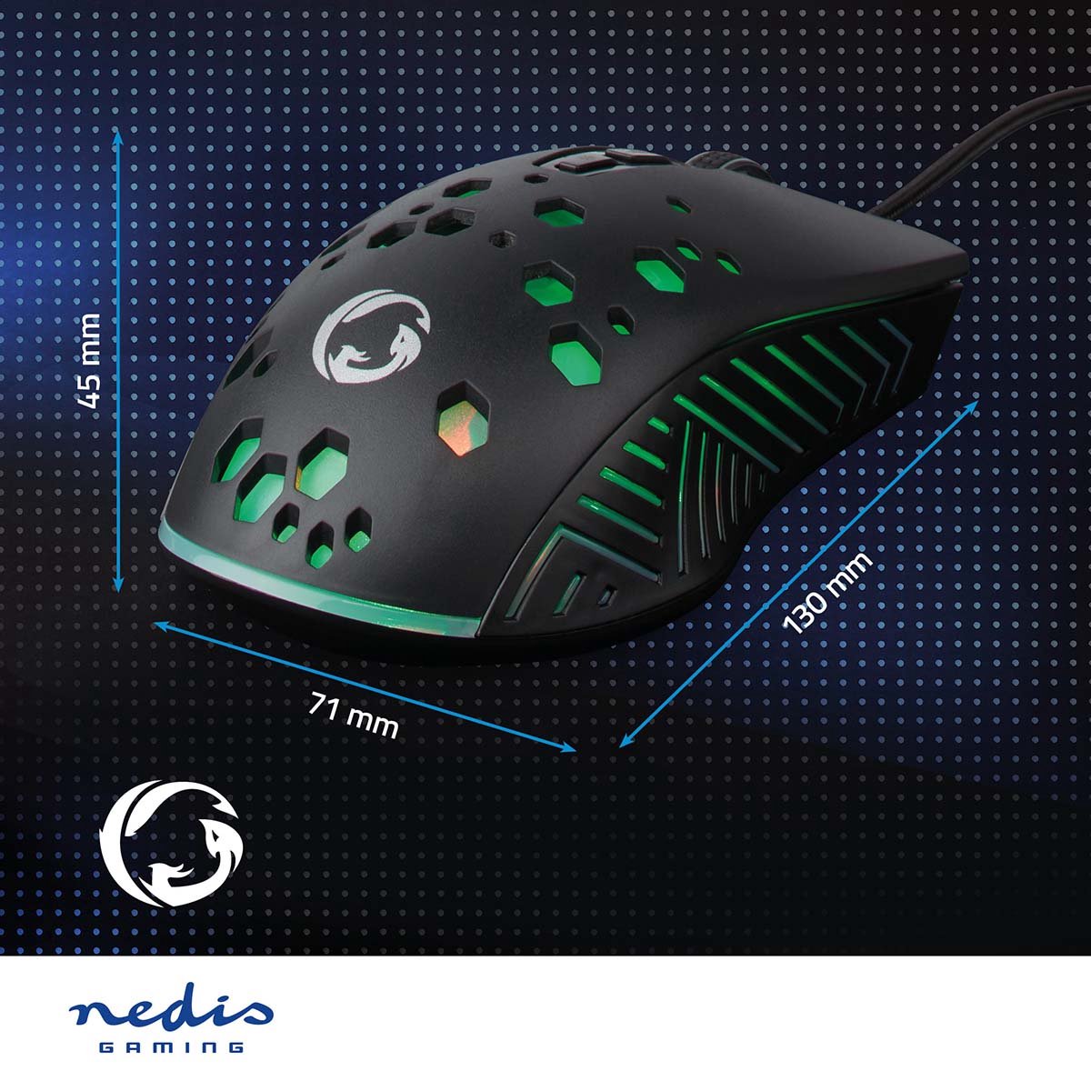 Nedis Gaming Muis – Bedraad – 7200 DPI – Optisch – RGB Verlichting – Ergonomisch – Zwart thumbnail 2