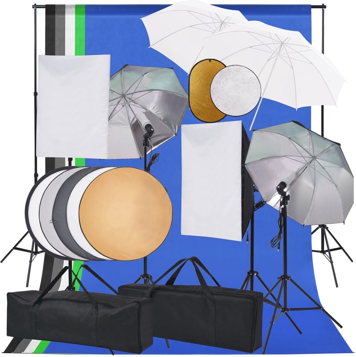 The Living Store Studioset - Achtergrondset 300 cm - Softbox - Parapluverlichting - Reflectorset