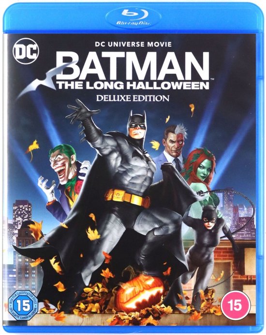 Blu-ray hoes met Batman, Two-Face, Poison Ivy, Catwoman en de Joker die de voorkant domineren.
