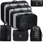 Packing Cubes, 8-delige set, kledingtassen, koffer-organizer voor vakantie en reizen, set pakkubussen, opbergsysteem voor koffer,Noir