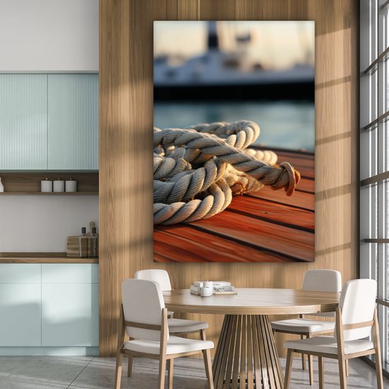 Tableau sur toile 120x180 cm - Décoration murale Corde - Bateau - Maritime - Bois - Port - Décoration murale salon - Décoration chambre - Accessoires chambre - Peintures