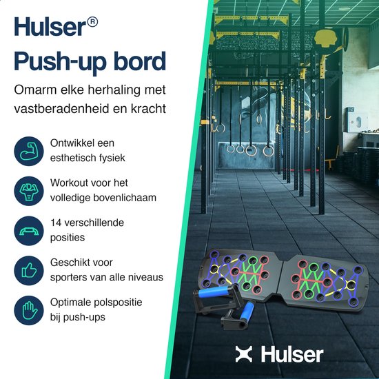 Hulser Push up bord - 14 in 1 - Grips - Bars - Steun - Parallettes board - Fitness plank - Opdrukken trainingsbord - Thuis sporten - Home workout - Hulser