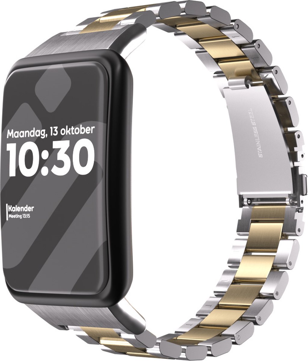 Strap-it Stalen schakel bandje - geschikt voor Oppo Watch Free - zilver/goud