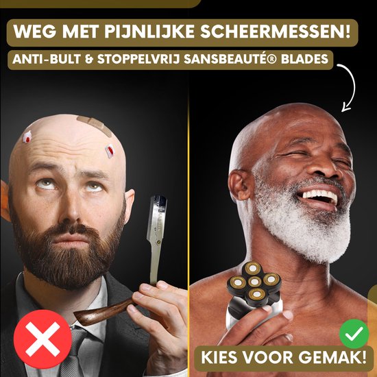 Vergelijk met de hand: Sansbeauté met 4D mesjes (rechts) voor gemak, scheermes (links) met stoppels en irritatie.