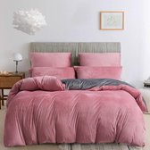 Winter beddengoed, 135 x 200 cm, roze-grijs, warm pluche beddengoedset, 2-delig, 1 dekbedovertrek van 135 x 200 cm, met ritssluiting en kussensloop 80 x 80 cm