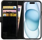 Rosso Element Book Case Wallet Hoesje Geschikt voor Apple iPhone 15 | Portemonnee | 3 Pasjes | Magneetsluiting | Stand Functie | Zwart