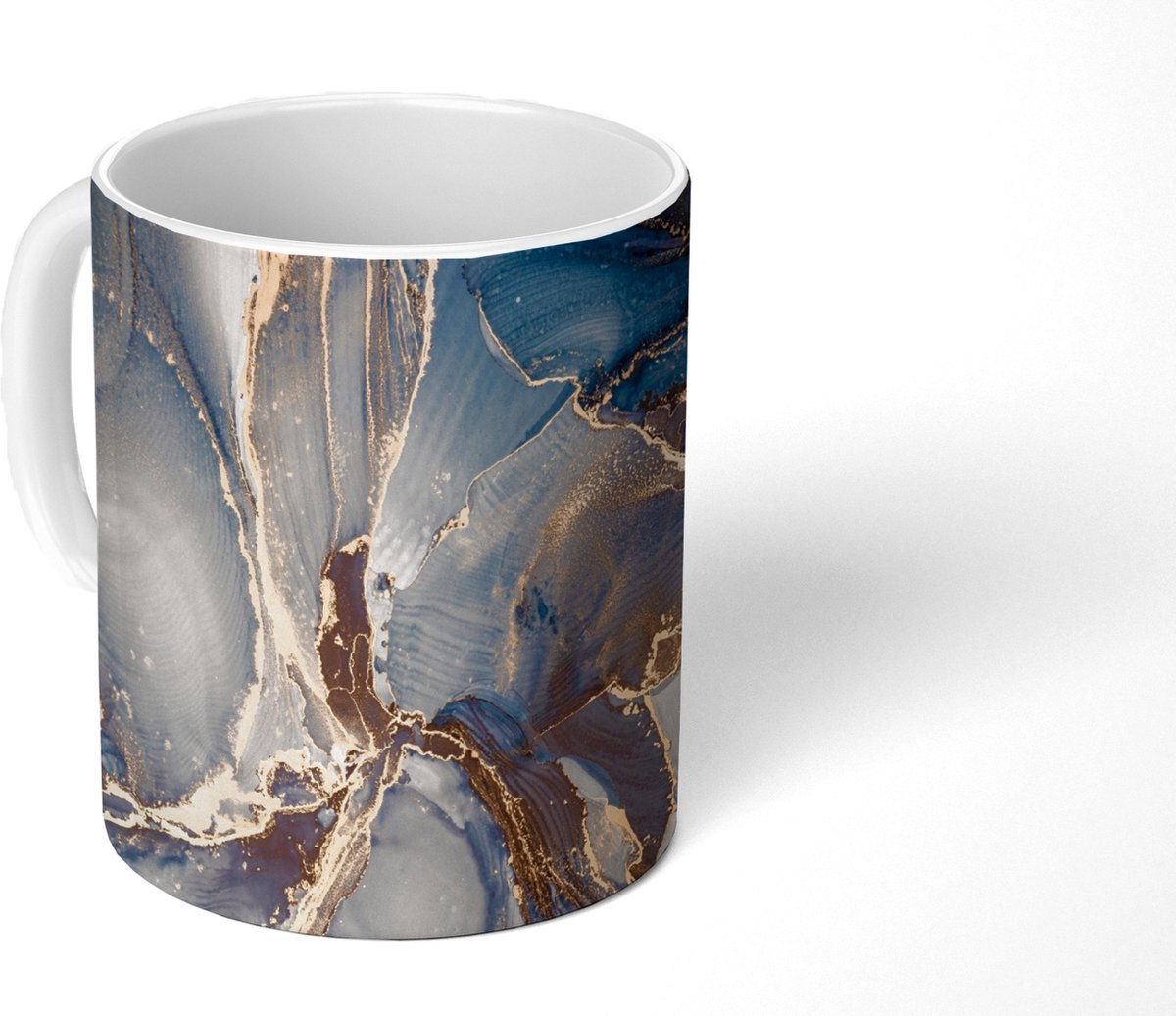 Mok - Koffiemok - Marmer - Grijs - Blauw - Luxe - Goud - Mokken - 350 ML - Beker - Koffiemokken - Theemok