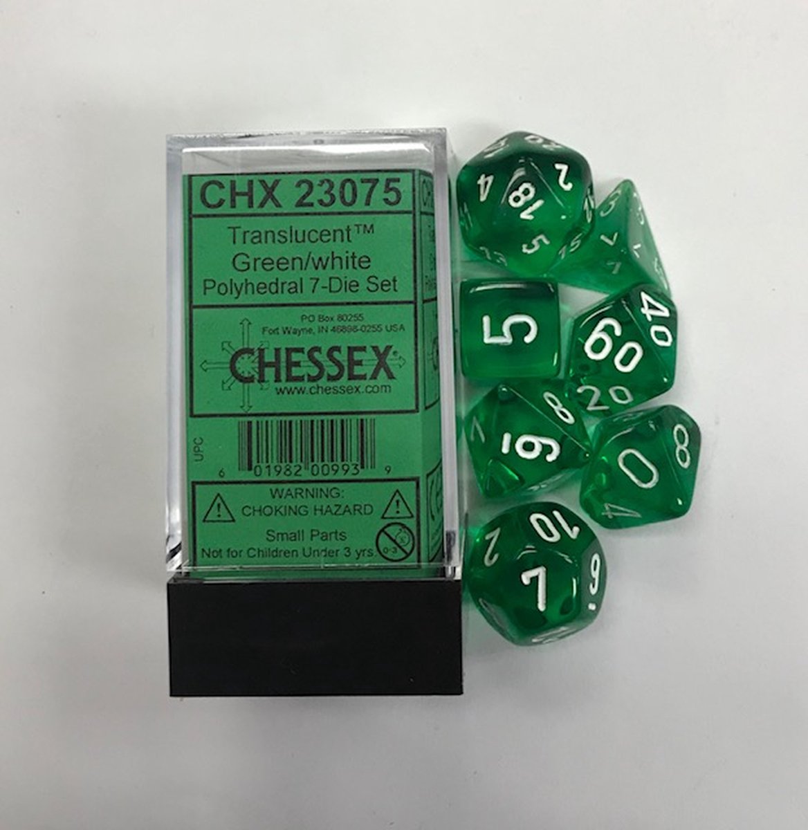 Chessex Doorschijnend Groen/wit Polydice Dobbelsteen Set (7 stuks)
