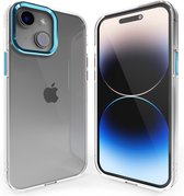 Coverzs telefoonhoesje geschikt voor Apple iPhone 14 hard case met metalen camera bumper - doorzichtige hard cover met opstaande randen rondom camera - camera bescherming - blauw