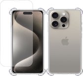 Hoesje geschikt voor iPhone 15 Plus + Screenprotector – Tempered Glass - Extreme Shock Case Transparant