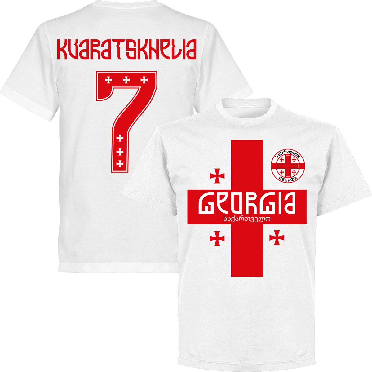 Georgië Kvaratskhelia 7 Team T-Shirt - Wit - M