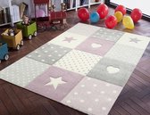 Kids Sterren En Hartjes Kinderkamer Paars Vloerkleed 120 X 170 Cm