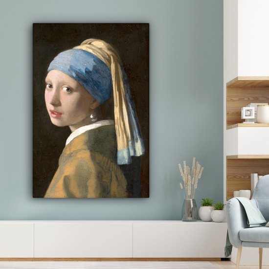 Peinture sur toile Fille à la perle - Peinture de Johannes Vermeer - 80x120 cm - Décoration murale