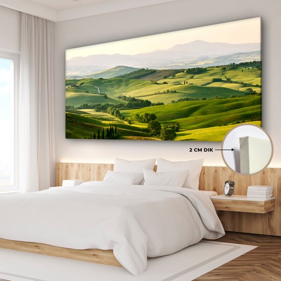 Canvas schilderij 160x80 cm - Wanddecoratie Natuur - Toscane - Groen - Landschap - Muurdecoratie woonkamer - Slaapkamer decoratie - Kamer accessoires - Schilderijen