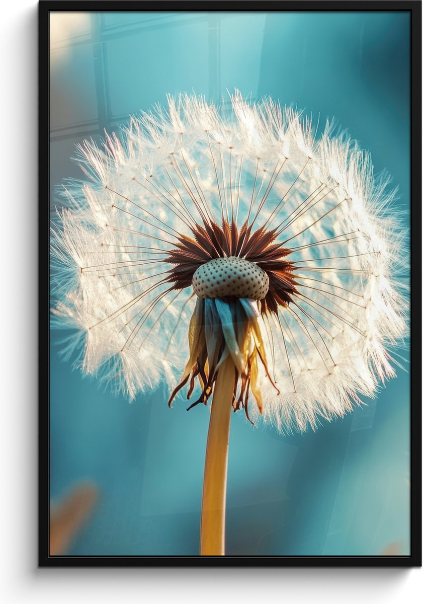 FrameYourWall Poster in lijst - Fotolijst 80x120 cm - Posters - Paardenbloem - Natuur - Bloemen - Blauw - Posterlijst zwart - Decoratie - Wanddecoratie woonkamer - Muurdecoratie slaapkamer