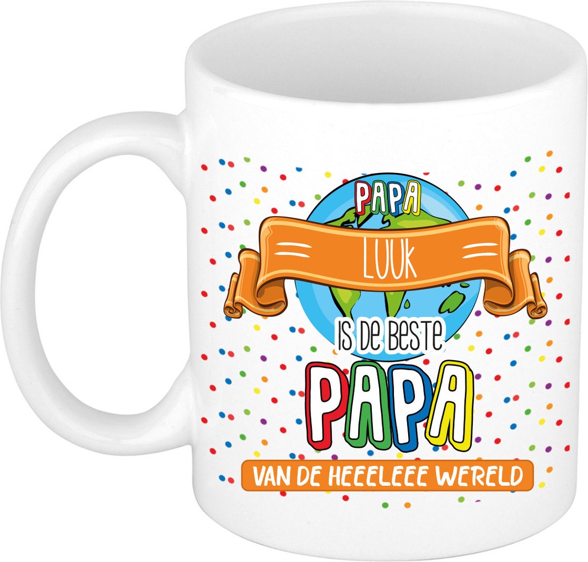 Bellatio Decorations Naam mok papa Luuk - wit - de beste - keramiek - 300 ml - Vaderdag - cadeau