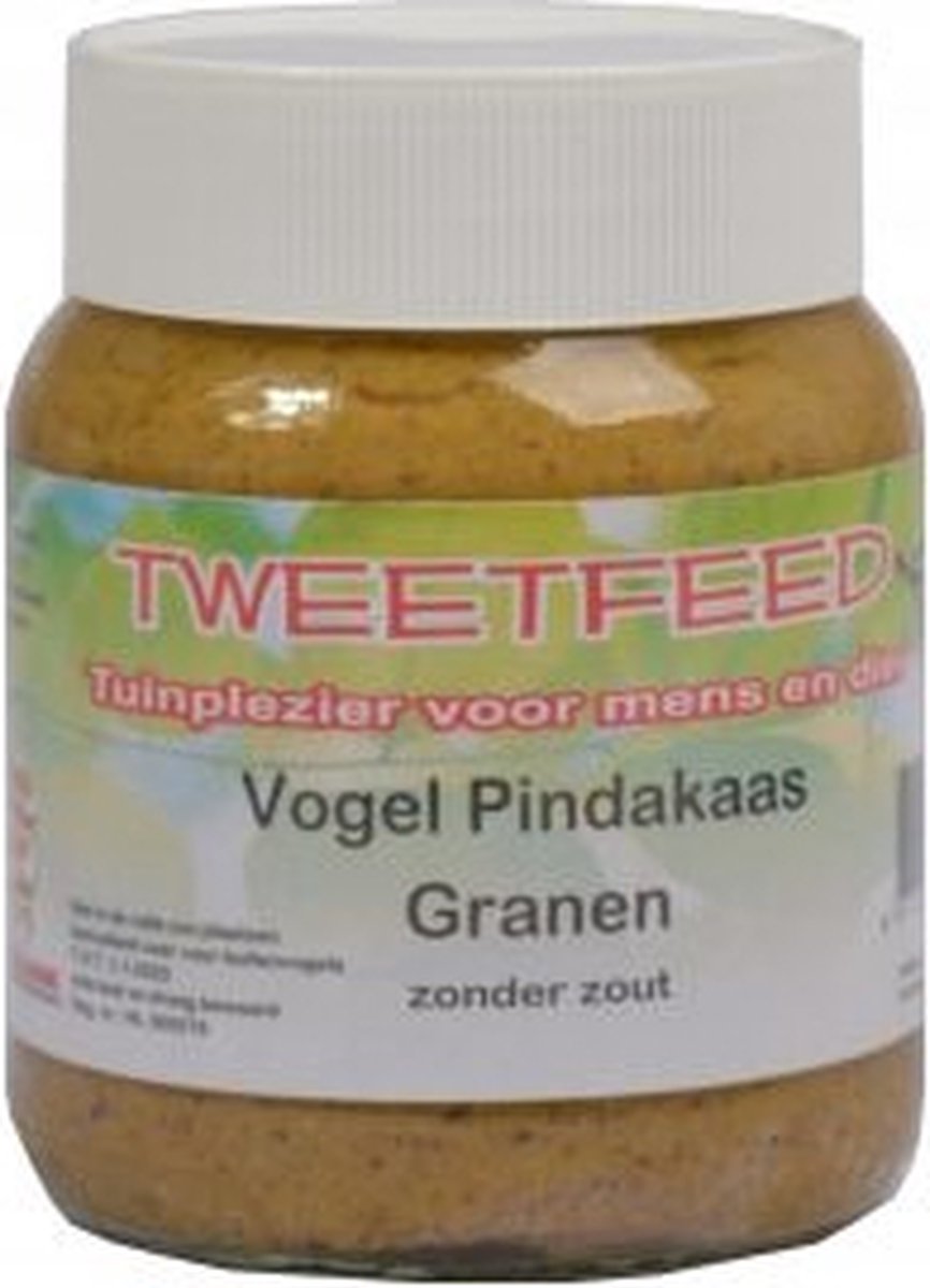 Tweetfeed Vogelpindakaas zonder zout 360 gram GP Granen in glazen pot