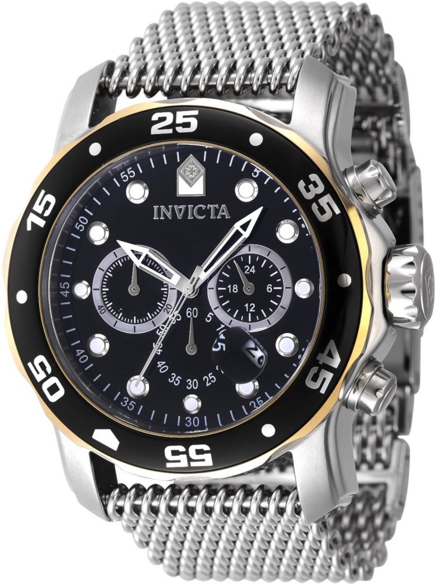 Invicta Pro Diver 48073 Heren Horloge - Waterdicht - Analoog - Quartz Uurwerk - Roestvrij Staal met zwarte Wijzerplaat - 48mm
