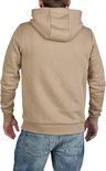 Achterkant van een beige DENIMFY hoodie met capuchon op een model met jeans.