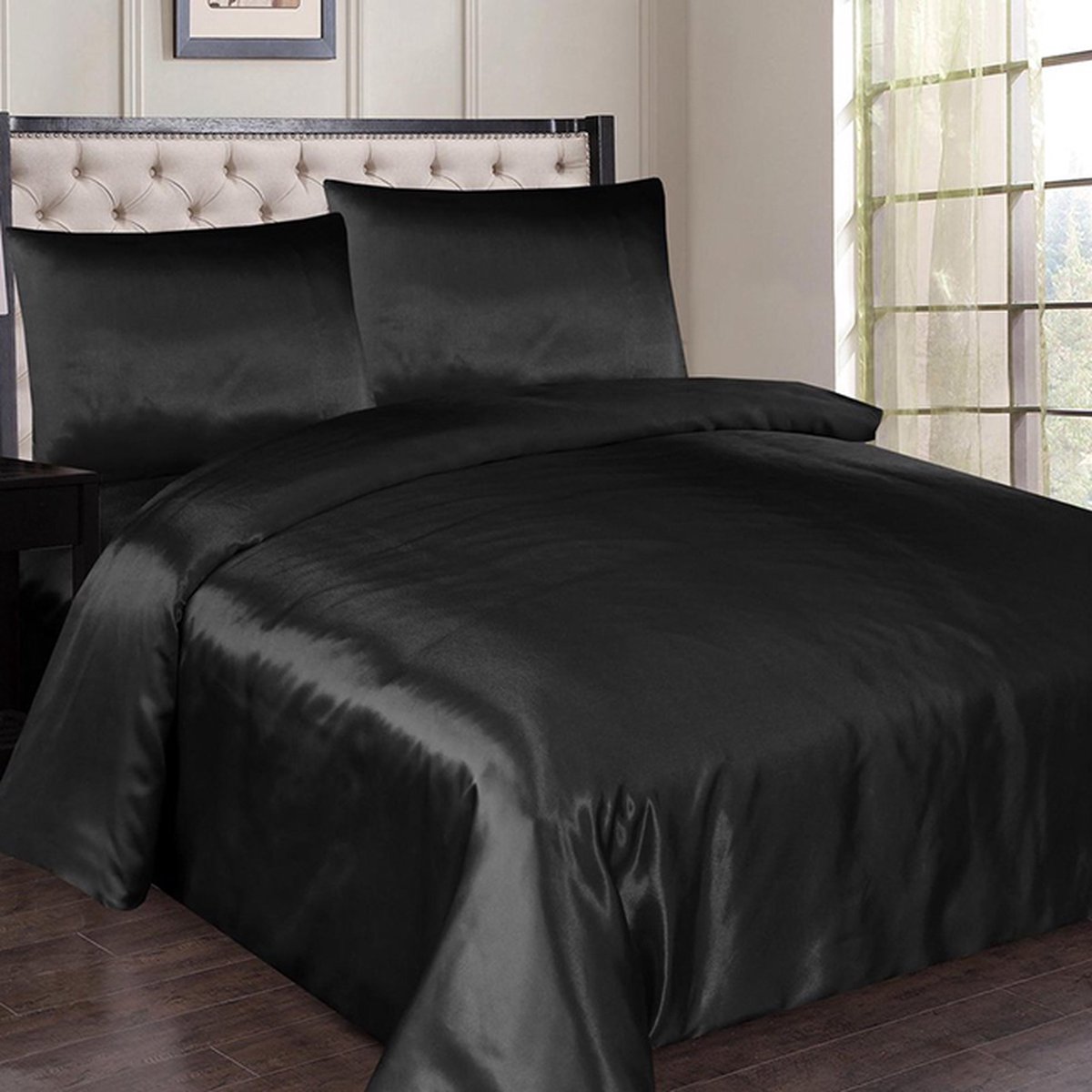 Glans Satijn Dekbedovertrek Beauty Silk Zwart - Lits-jumeaux (240 x 200/220 cm)