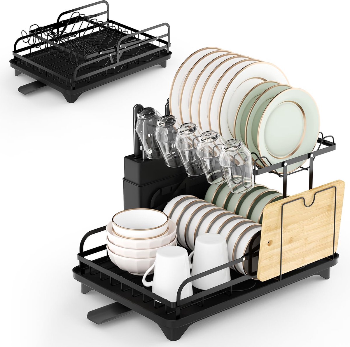 Goedkoopste Goodivery ® Faltbaar Afdruiprek voor Keukengerei met Draaibare Uitloop en Snijplankhouder