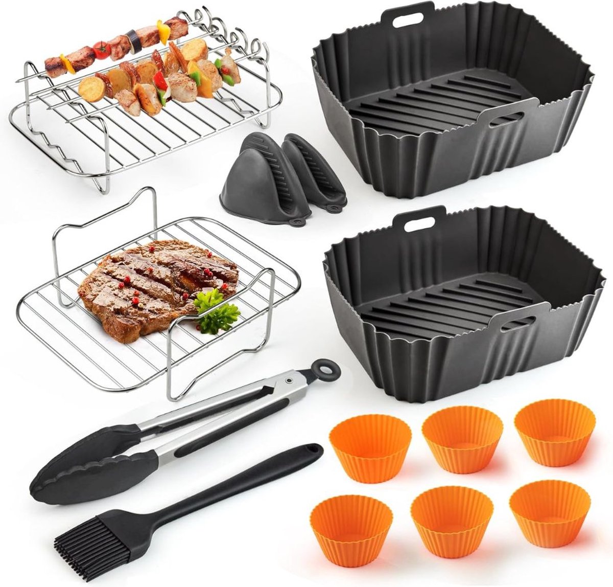 ApexArte® Airfryer Accessoires - Bakpapier - Siliconen Bakje - Mand - Oven Rek