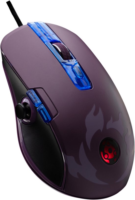LEXIP Madara "Destruction" USB Gaming Muis - Exclusief Naruto Shippuden anime design - USB Kabel - Geschikt voor PC - Optische PAW3327 Sensor 12000 DPI - Gepatenteerde keramische muisvoeten en duimjoystick - paars, blauw