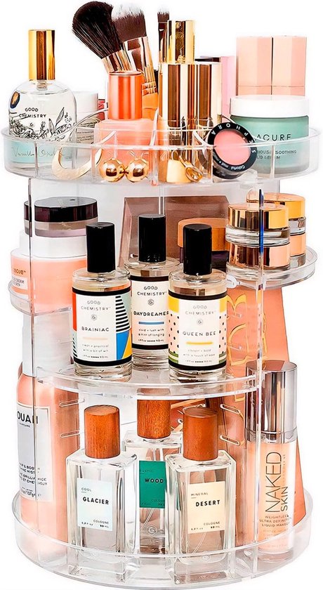 Homewize Abode - Make Up Organizer Transparant - 360 Graden Roterende Displaystandaard - Sieradendoos - Makeup & Nagellak Organizer - Acryl