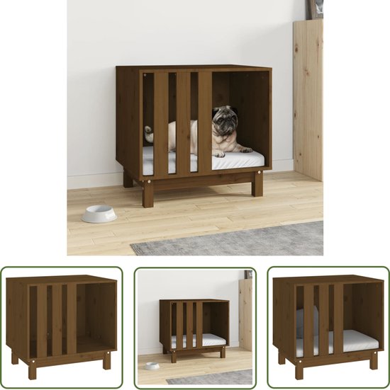 The Living Store Hondenhok 60x45x57 cm massief grenenhout honingbruin - Hondenhok - Hondenmand - Hondenhuis - Buitenverblijf Hond - Grenenhout Hondenhok