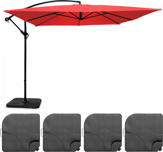 Oviala - Parasol réglable 3x3m et 4 dalles rouges à remplir