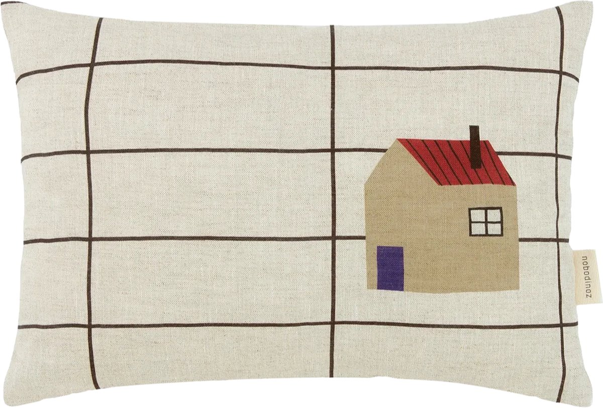 Nobodinoz Vibes Rechthoekig Sierkussen - 33x22x8cm - Black Grid Home [Beige]