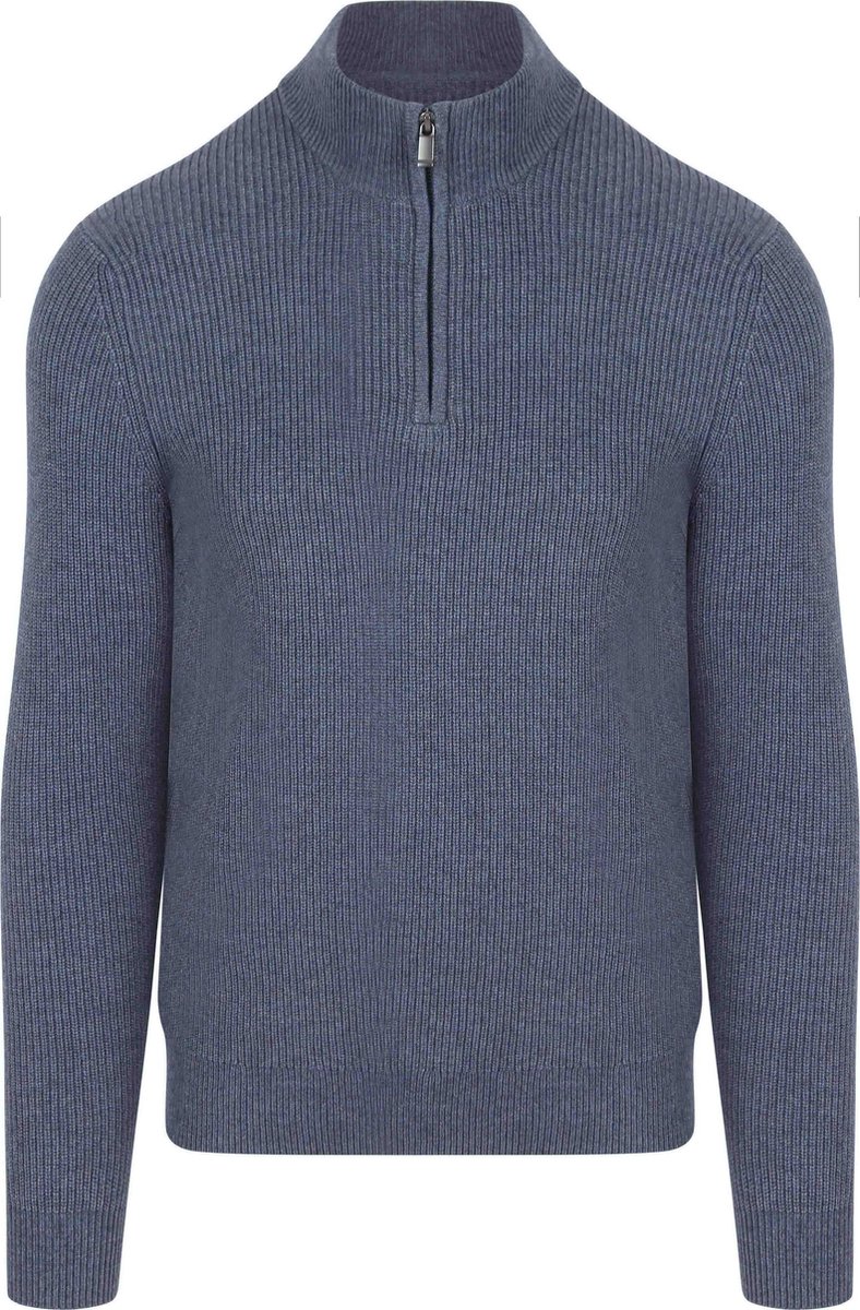 Suitable Half Zip Trui Wol Blend Donkerblauw - Maat L - Heren - Quarter zip - Schipperstrui met rits - Volwassen mannen