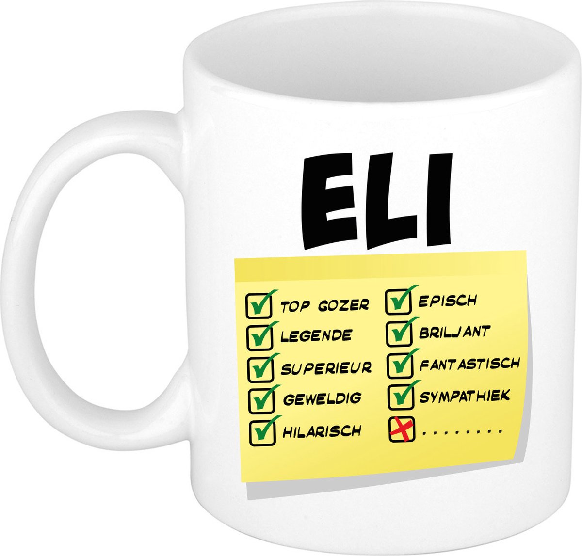 Bellatio Decorations Naam mok Eli - wit - top gozer - keramiek - 300 ml - cadeau collega beker