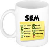 Bellatio Decorations Naam mok Sem - wit - top gozer - keramiek - 300 ml - cadeau collega beker