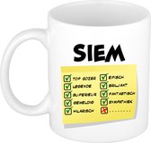 Bellatio Decorations Naam mok Siem - wit - top gozer - keramiek - 300 ml - cadeau collega beker