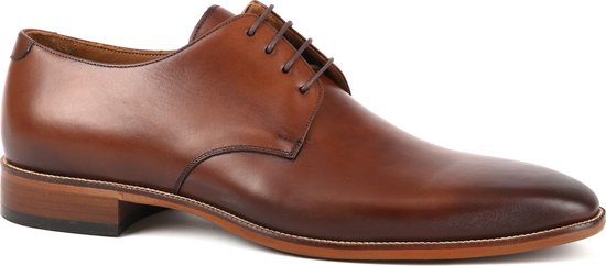 Convient - Chaussure en cuir pour homme Cognac foncé - Pointure 41 cm - Chaussures à lacets en Cuir pour homme