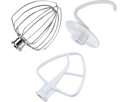 3-Delige Accessoireset voor KitchenAid 4.3, 4.7/4.8L Tilt-Head Stand Mixers Artisan & Classic Series van MMOBIEL - Aluminium K45 6-Draads Garde, Platte Mixer en Deeghaak – Enkel Handwas