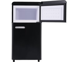 Merax Retro Mini Koelkast – Dubbele Deur Koel-vriescombinatie – 72L - 51L Koelen en 21L Vriezen – LED-verlichting – Energieklasse E – Zwart – 91 cm Hoog
