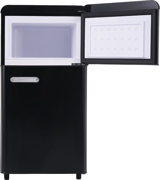 Merax Retro Mini Koelkast 72L koel-vriescombinatie zwart, 51L koelen, 21L vriezen, energieklasse E, LED verlichting