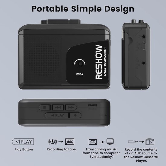 Retro cd-speler Bluetooth-compatibele luidspreker, draagbare FM-radio ingebouwde luidspreker, stijlvolle retro cd-speler, 118 x 118 x 65 mm (wit